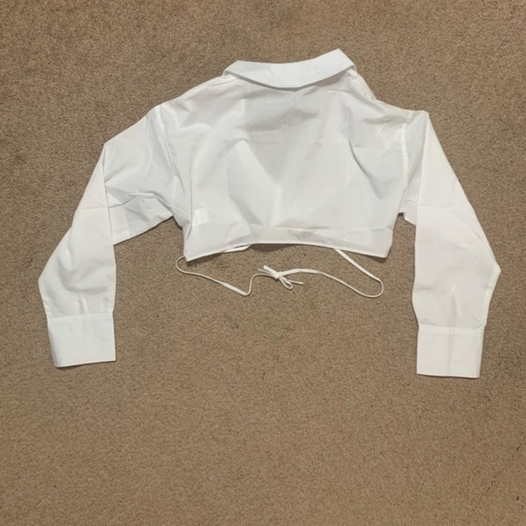 White Long Sleeve Cropped Shirt‎ Waist Tie Small - Picture 9 of 10